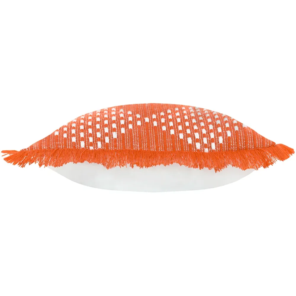 Kadie Woven Cushion with Fringe - Orange, Recycled PET