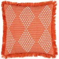 Kadie Woven Cushion with Fringe - Orange, Recycled PET