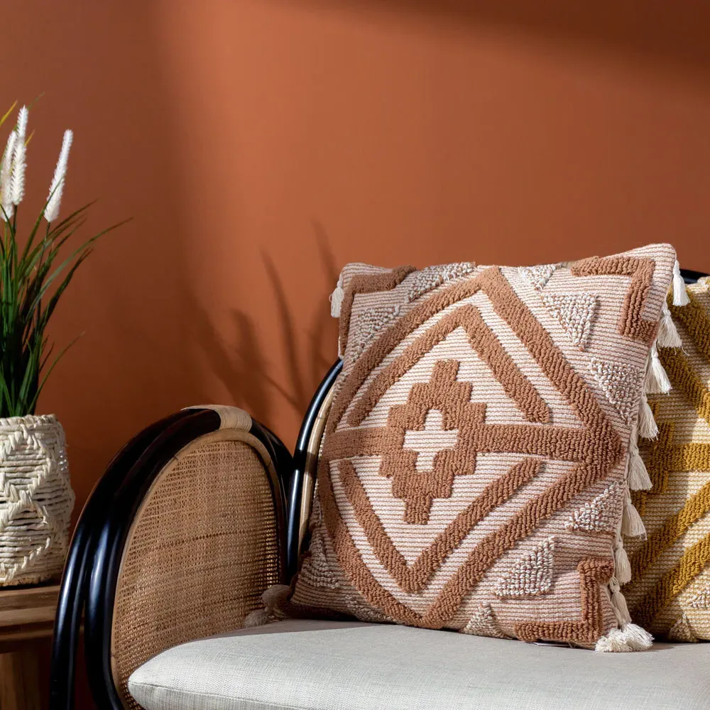 Kalai Geometric Tufted Cushion - Cinnamon, Cotton