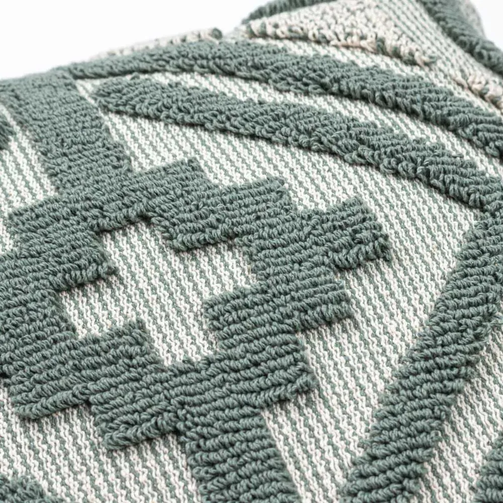 Kalai Geometric Tufted Cushion - Eucalyptus, Cotton