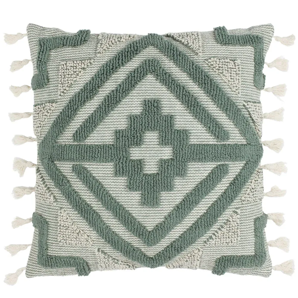 Kalai Geometric Tufted Cushion - Eucalyptus, Cotton