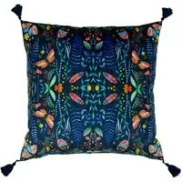 Kaleidoscopic Velvet Cushion with Tassels - Blue