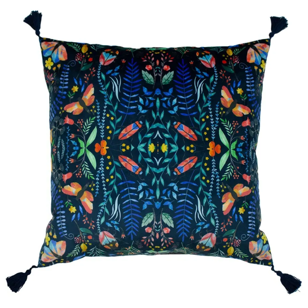 Kaleidoscopic Velvet Cushion with Tassels - Blue image
