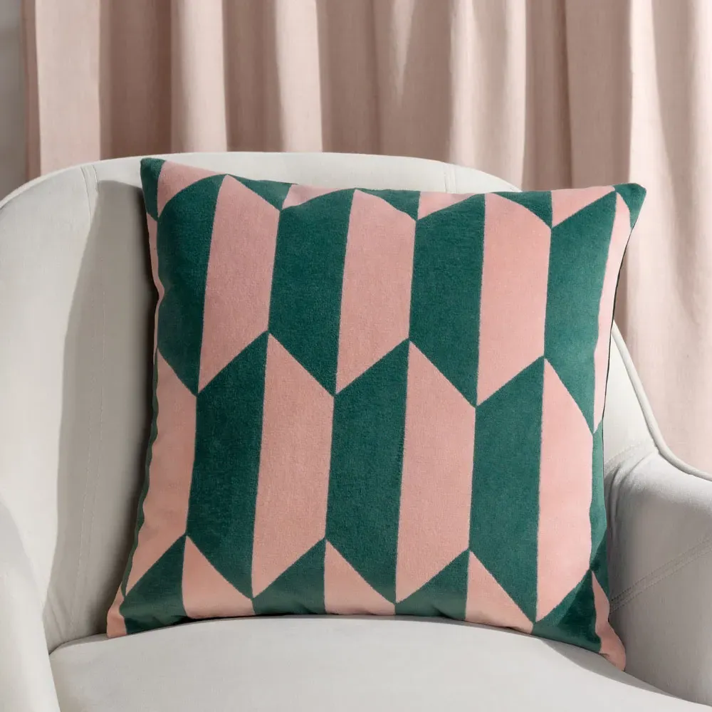 Kalho Jacquard Cushion - Pink and Green, Velvet