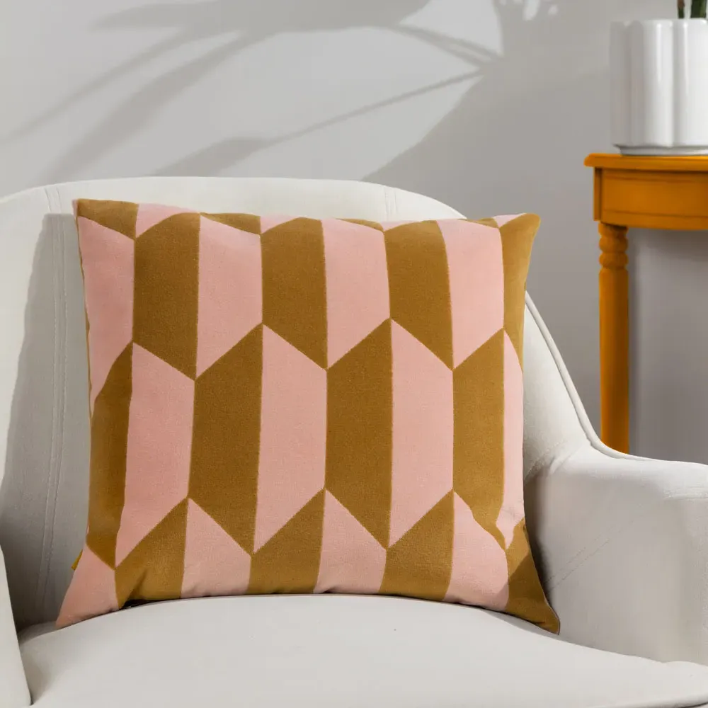 Kalho Jacquard Cushion - Pink and Ochre, Velvet