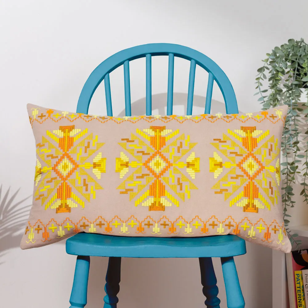 Kalina Embroidered Cushion - Yellow, Cotton