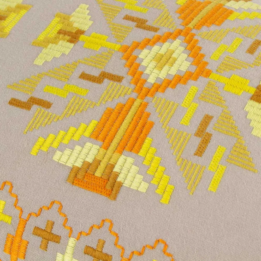 Kalina Embroidered Cushion - Yellow, Cotton