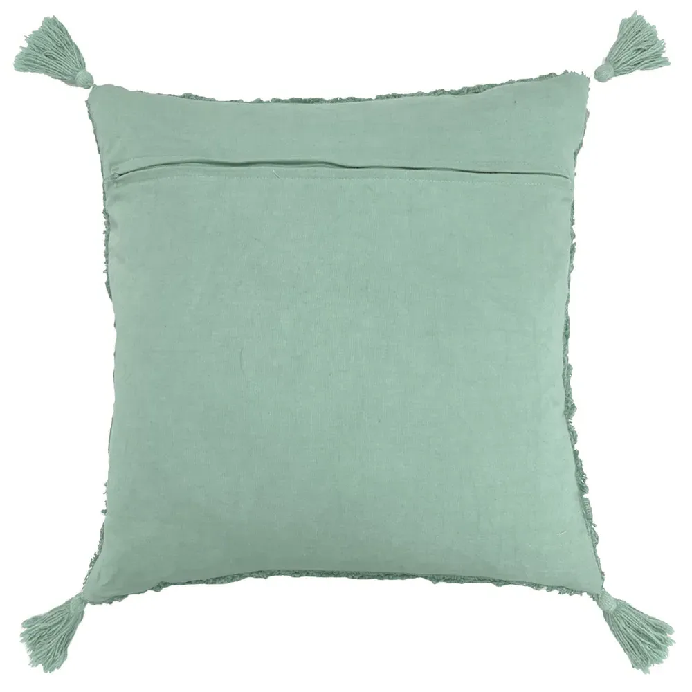Kantha Tufted Diamond Cushion - Eucalyptus Green, Cotton