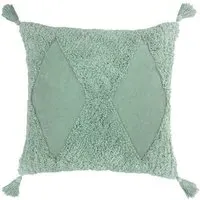 Kantha Tufted Diamond Cushion - Eucalyptus Green, Cotton
