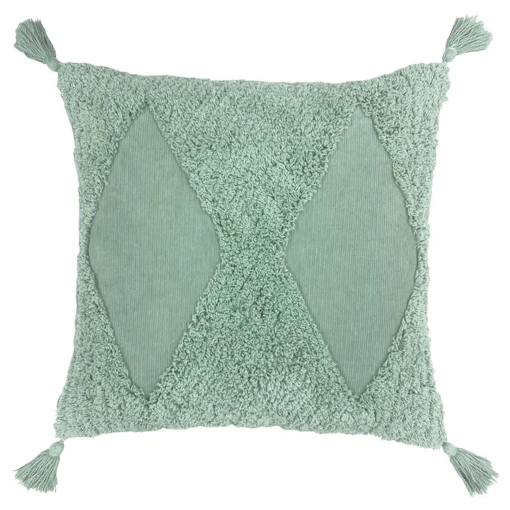 Kantha Tufted Diamond Cushion - Eucalyptus Green, Cotton image