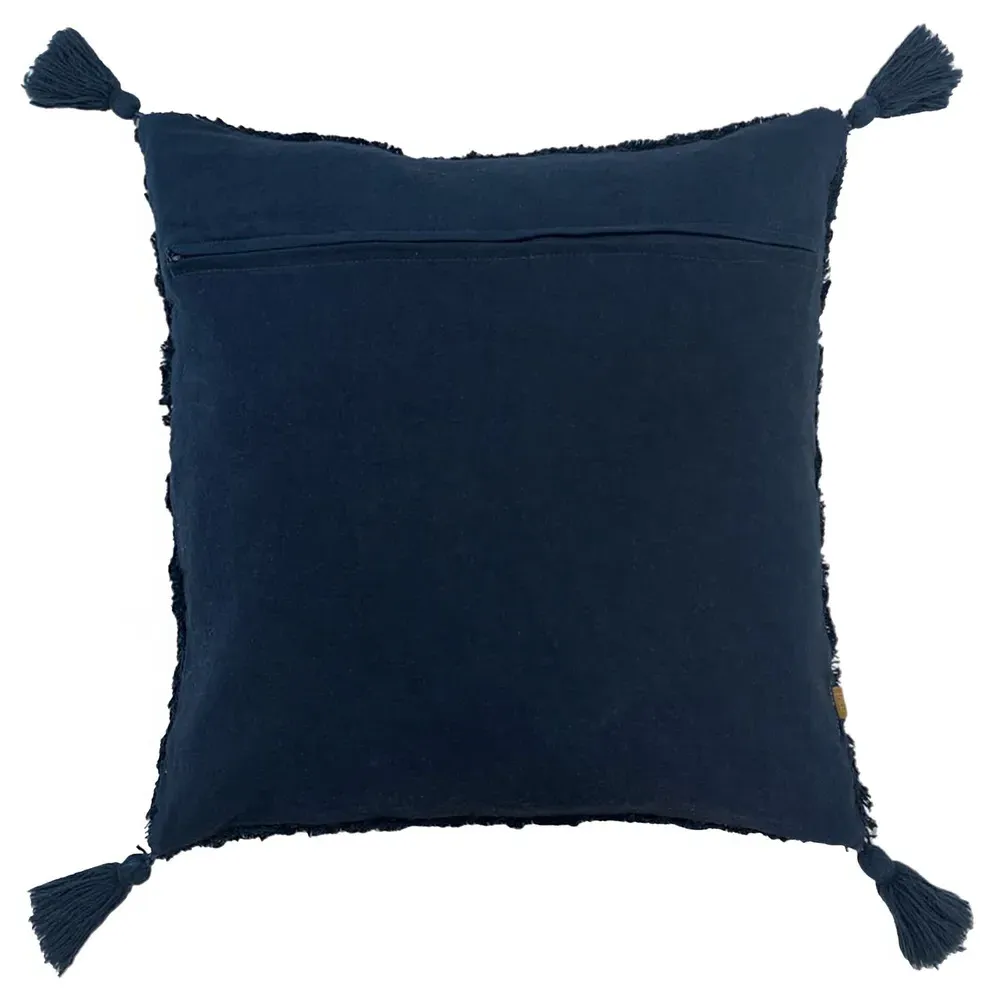 Kantha Tufted Diamond Cushion - Navy Blue, Cotton