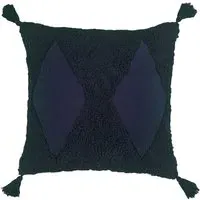 Kantha Tufted Diamond Cushion - Navy Blue, Cotton