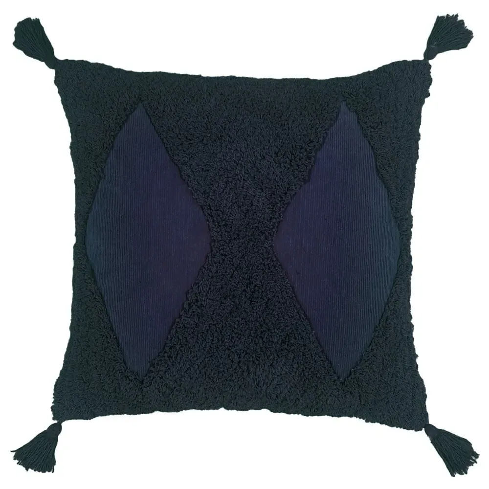 Kantha Tufted Diamond Cushion - Navy Blue, Cotton