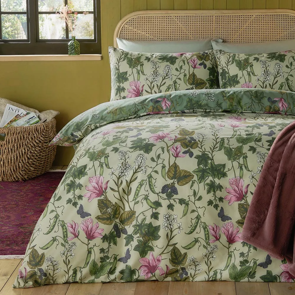 King Size Mystic Berry Floral Reversible Duvet Set - Green