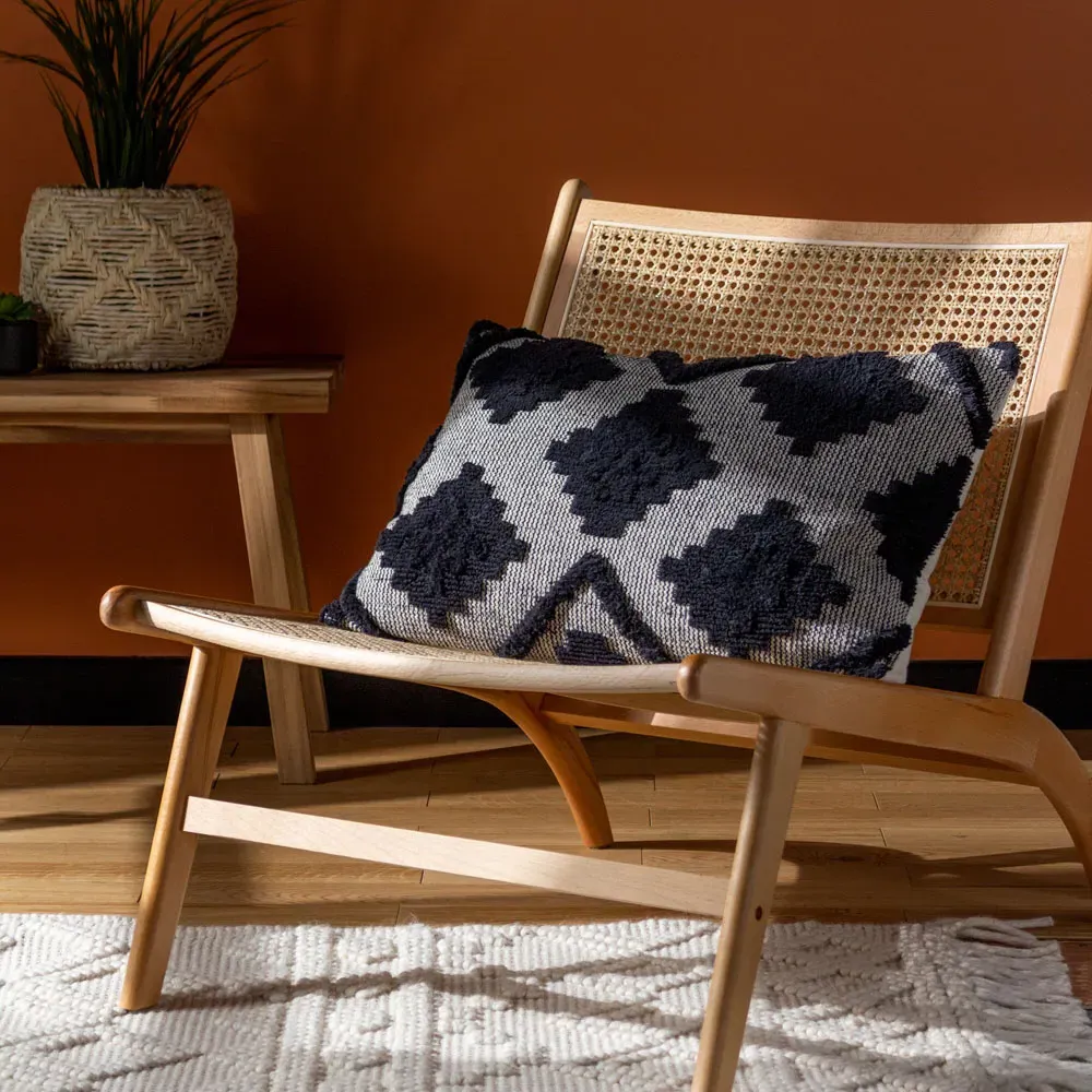 Lamar Geometric Tufted Cushion - Black, Cotton