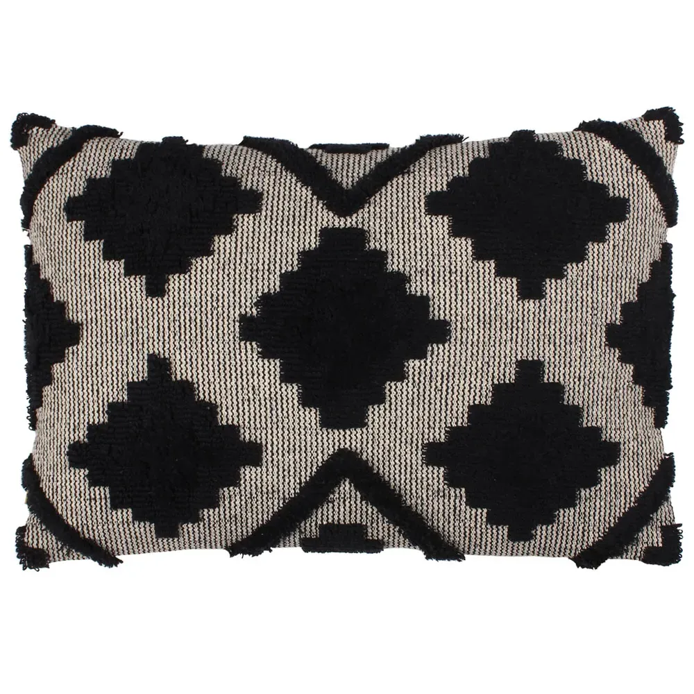 Lamar Geometric Tufted Cushion - Black, Cotton image