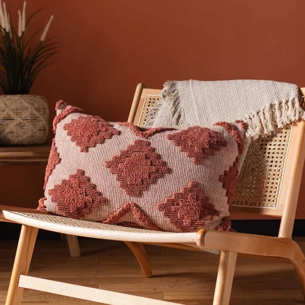 Lamar Geometric Tufted Cushion - Brick, Cotton