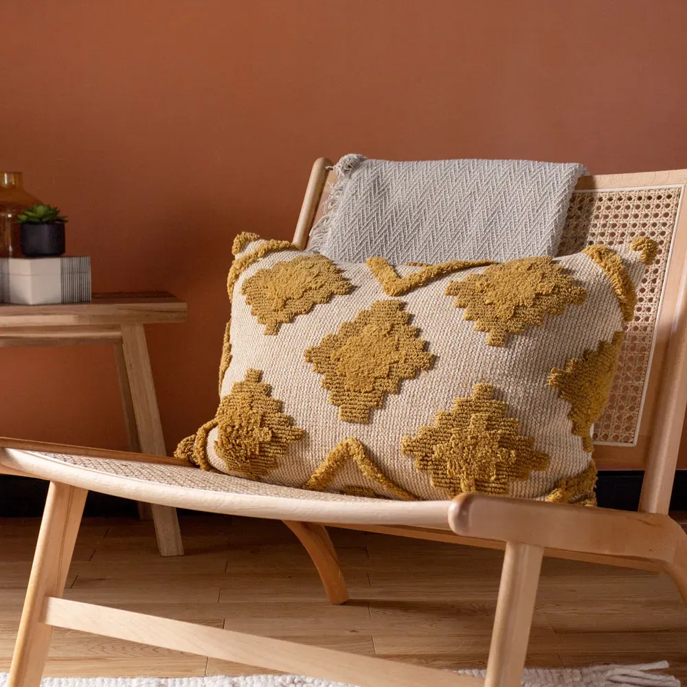 Lamar Geometric Tufted Cushion - Mustard, Cotton