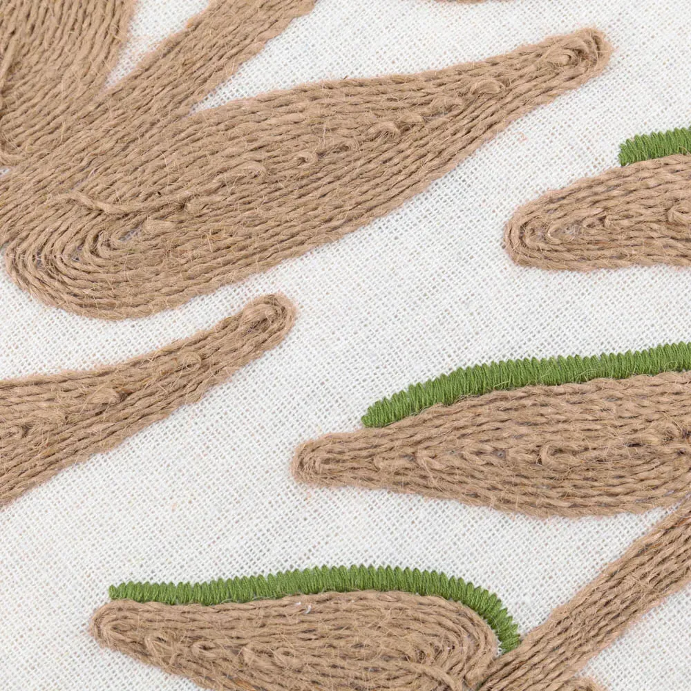 Leaves Embroidered Cushion with Fringe - Green, Polyester