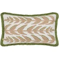 Leaves Embroidered Cushion with Fringe - Green, Polyester