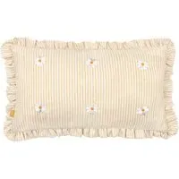 Les Fleurs Daisies Embroidered Ruffle Cushion - White, Polyester