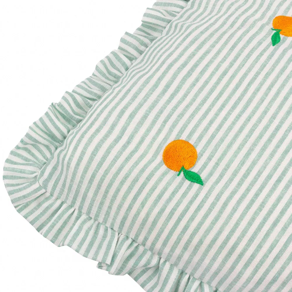 Les Fleurs Embroidered Ruffle Cushion - Orange, Polyester