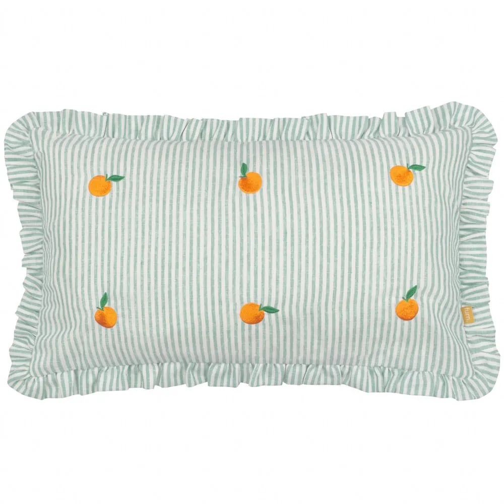 Les Fleurs Embroidered Ruffle Cushion - Orange, Polyester