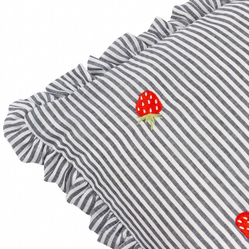 Les Fleurs Embroidered Ruffle Cushion - Pink, Polyester