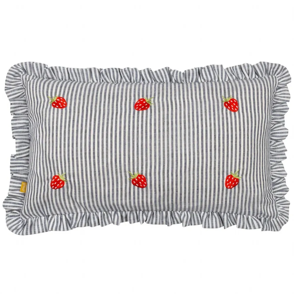 Les Fleurs Embroidered Ruffle Cushion - Pink, Polyester