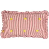 Les Fleurs Lemons Embroidered Ruffle Cushion - Yellow, Polyester