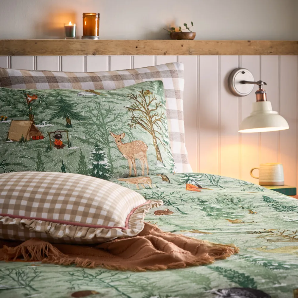 Lodge Wood King Size Duvet Set - Green, Cotton