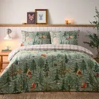 Lodge Wood King Size Duvet Set - Green, Cotton