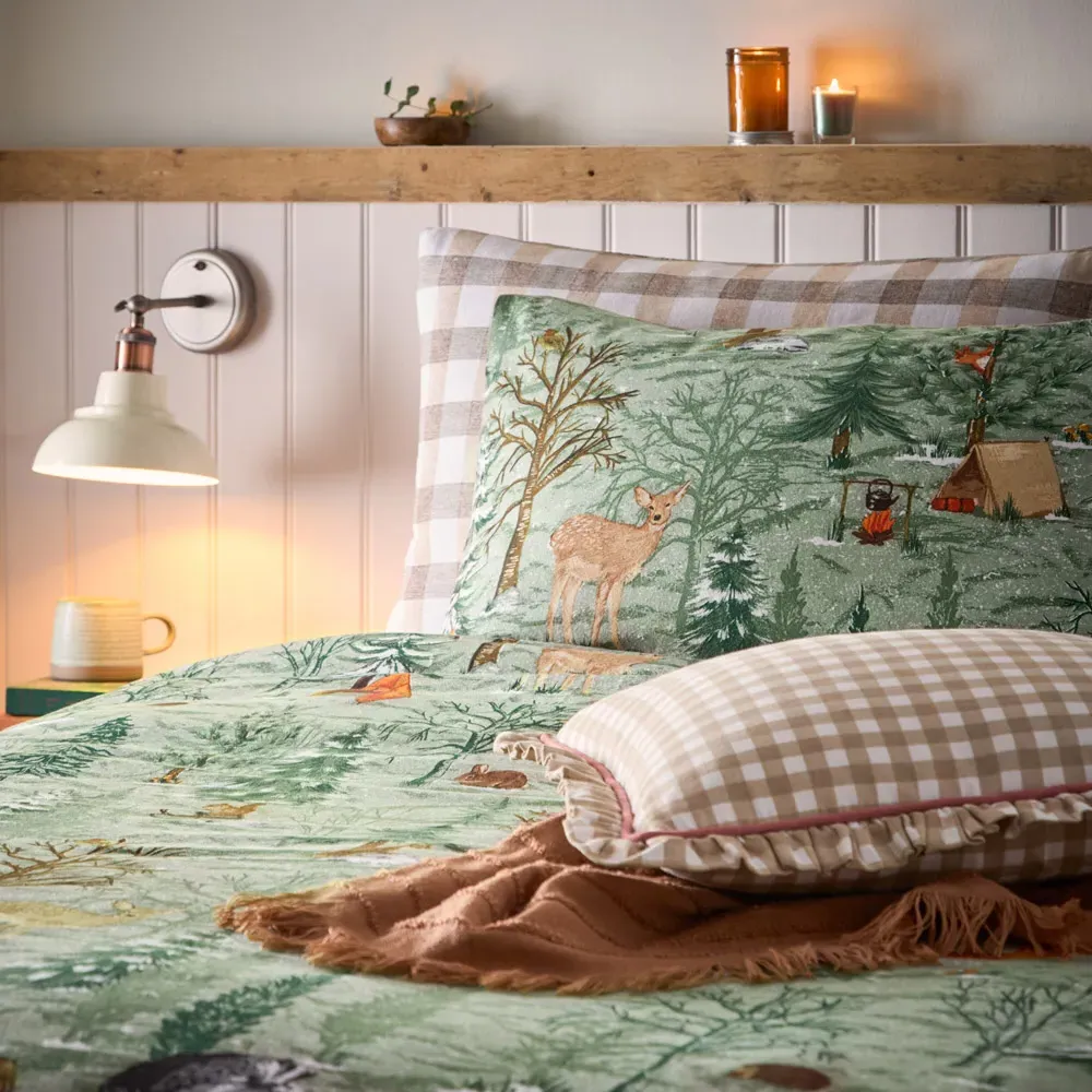 Lodge Wood Single Duvet Set - Green, Cotton