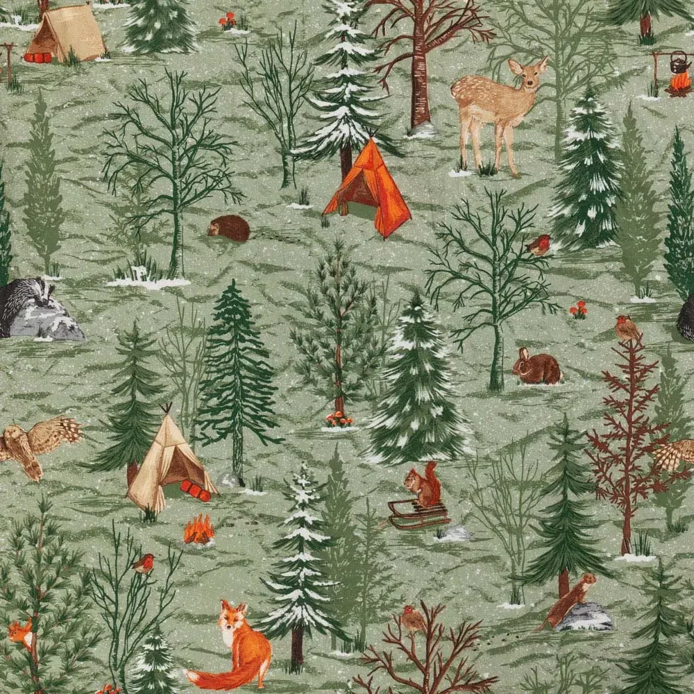 Lodge Wood Single Duvet Set - Green, Cotton