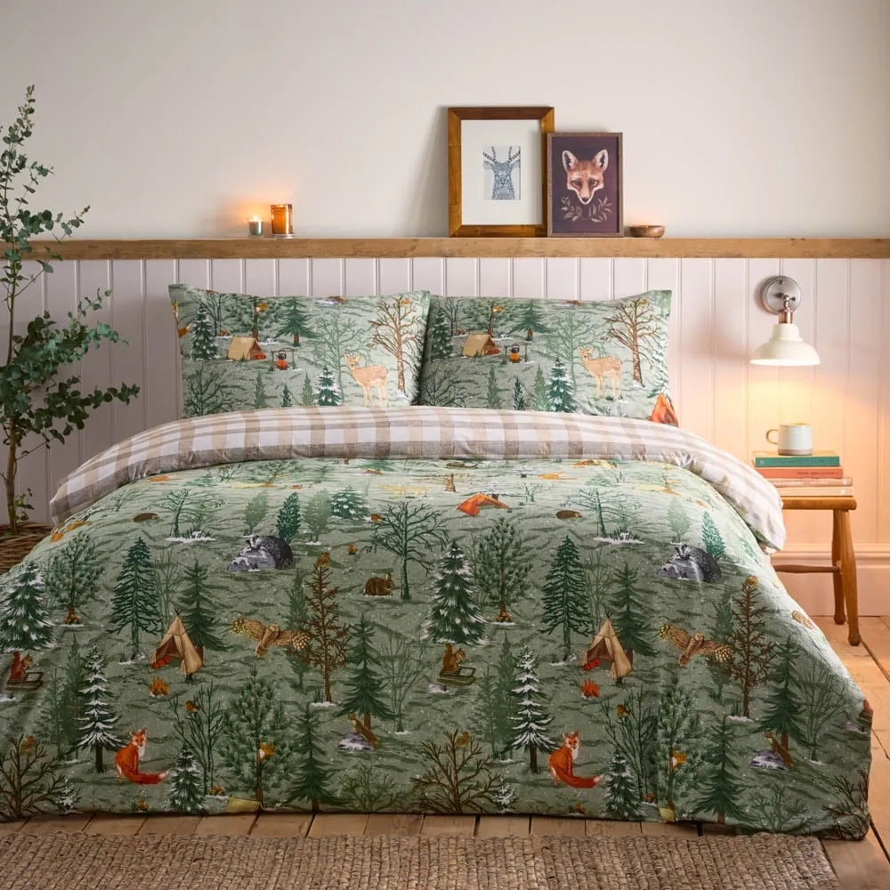 Lodge Wood Single Duvet Set - Green, Cotton