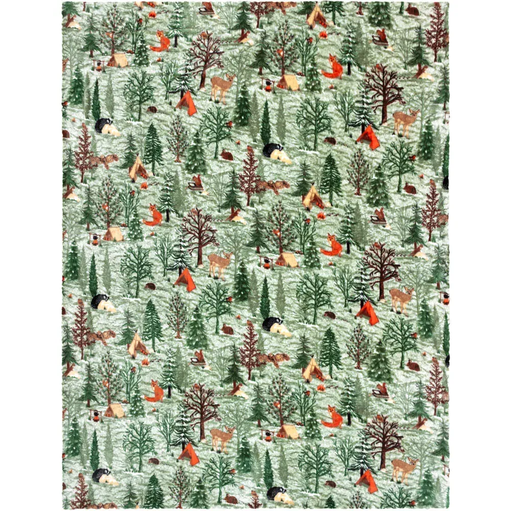 Lodge Wood Throw - Green, Sherpa Fleece