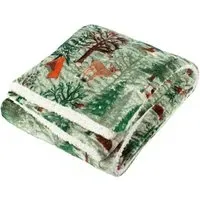 Lodge Wood Throw - Green, Sherpa Fleece