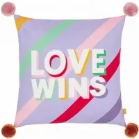 Love Wins Pom Pom Cushion - Lilac, Velvet