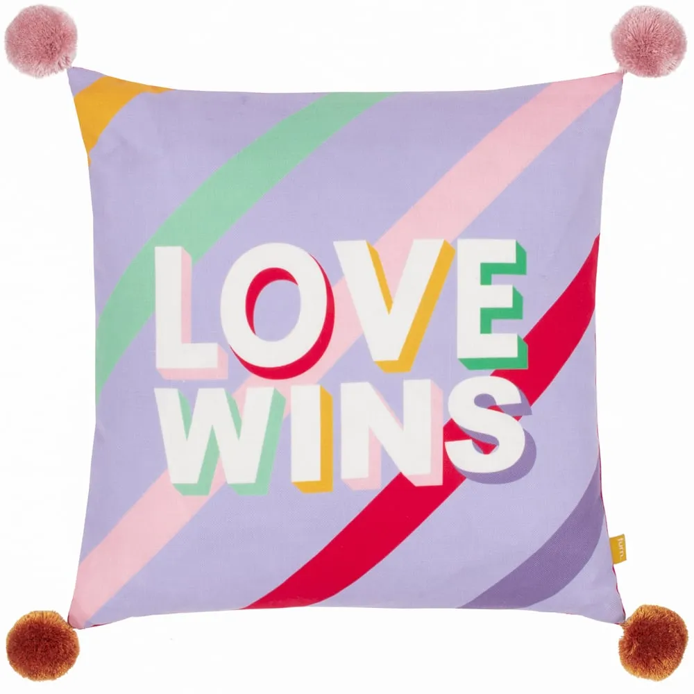 Love Wins Pom Pom Cushion - Lilac, Velvet image