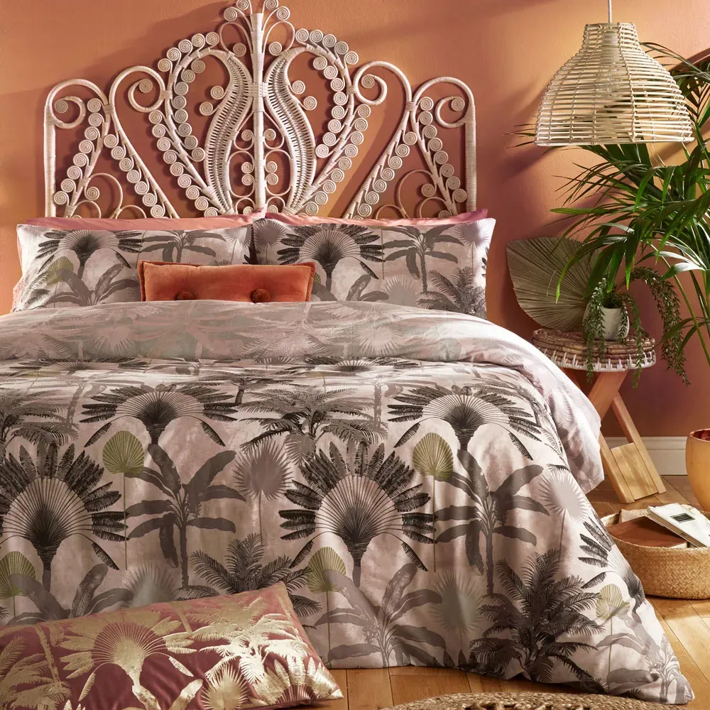 Malaysian Palm Double Duvet Set - Pink, Polycotton