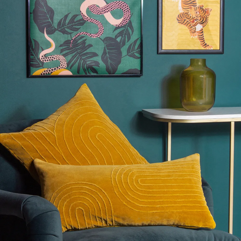 Mangata Ochre Geometric Pleat Cushion - Multi, Cotton