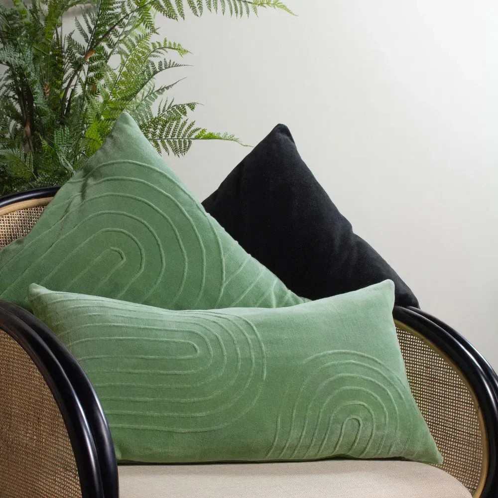Mangata Square Geometric Pleat Cushion - Eucalyptus, Cotton