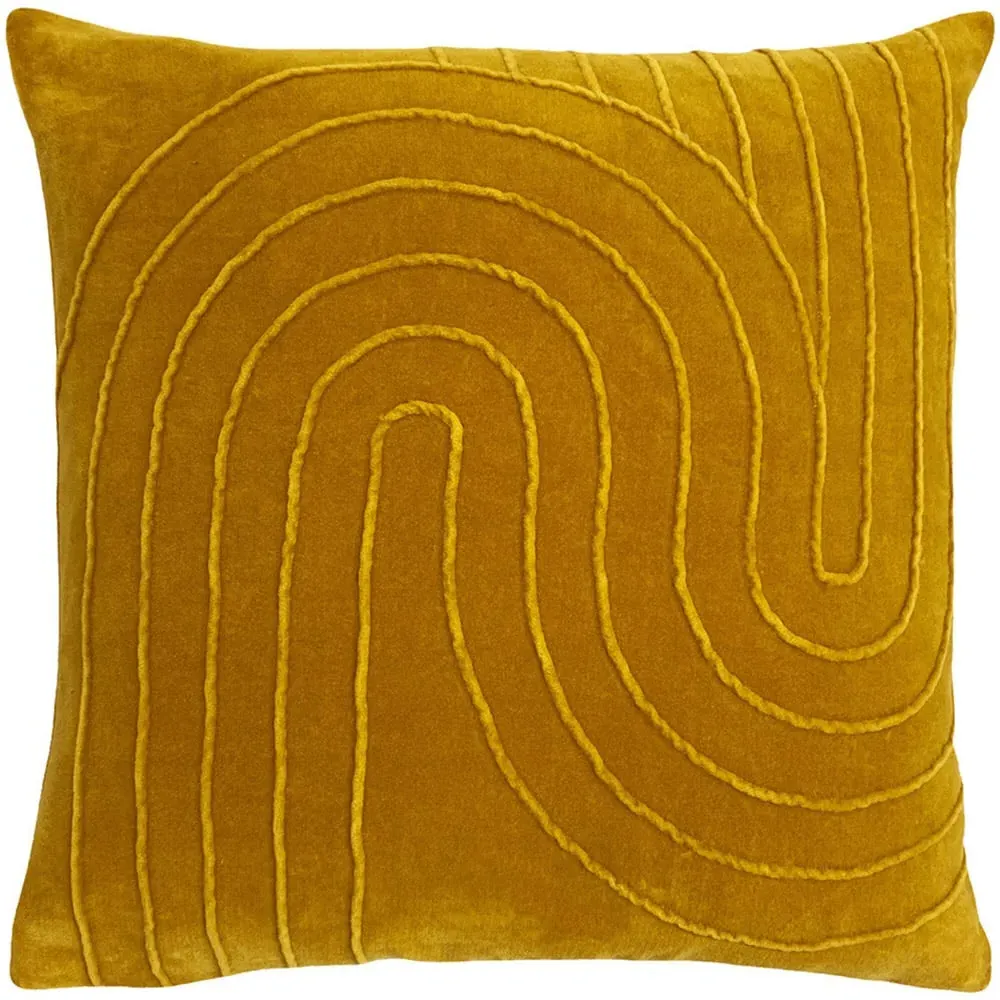Mangata Square Geometric Pleat Cushion - Ochre, Cotton