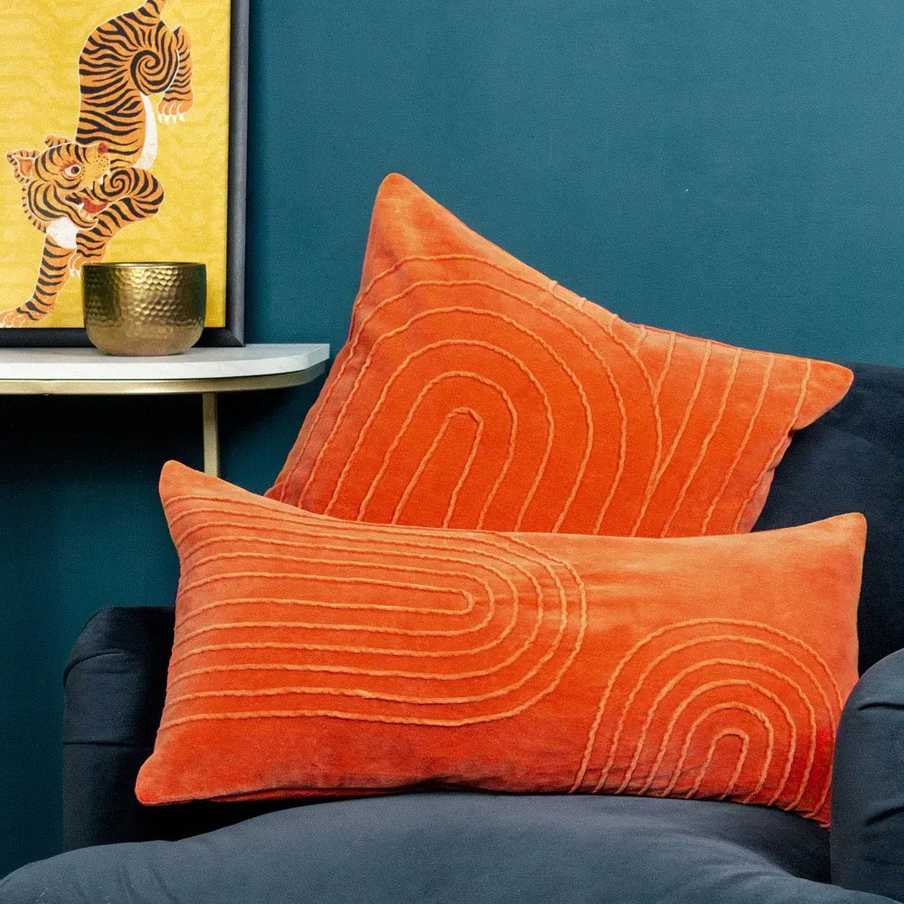 Mangata Square Geometric Pleat Cushion - Orange, Cotton Velvet