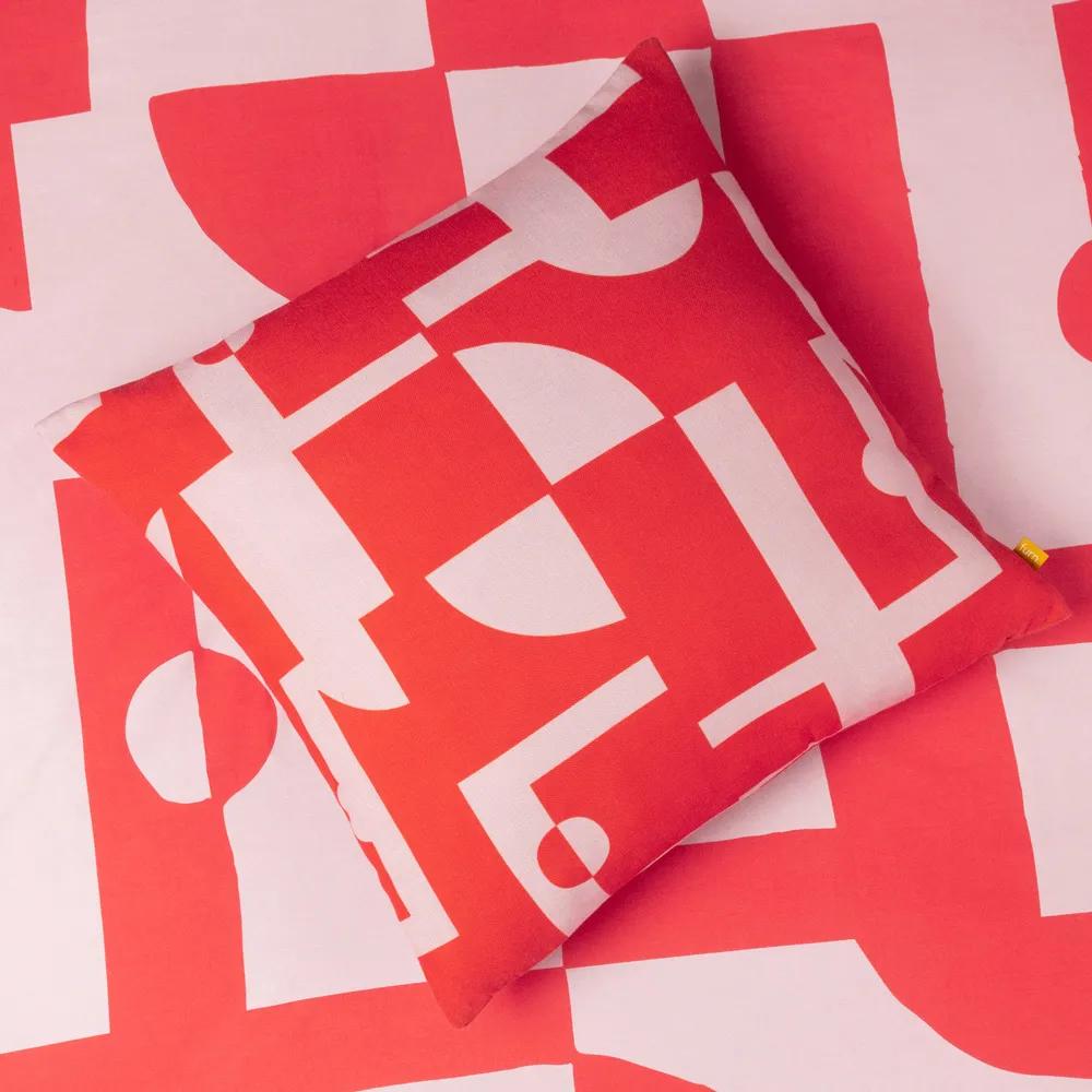 Manhattan Art Deco Cushion - Pink Red