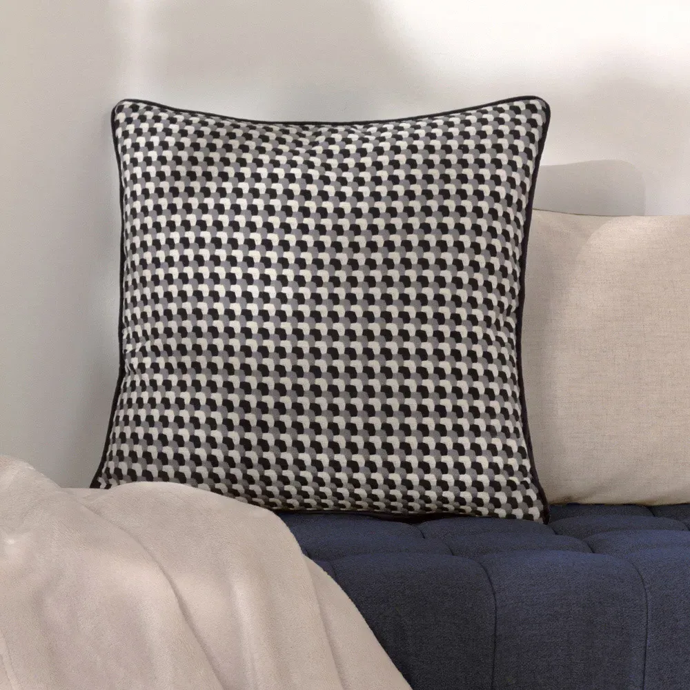 Marttel Geometric Jacquard Cushion - Black