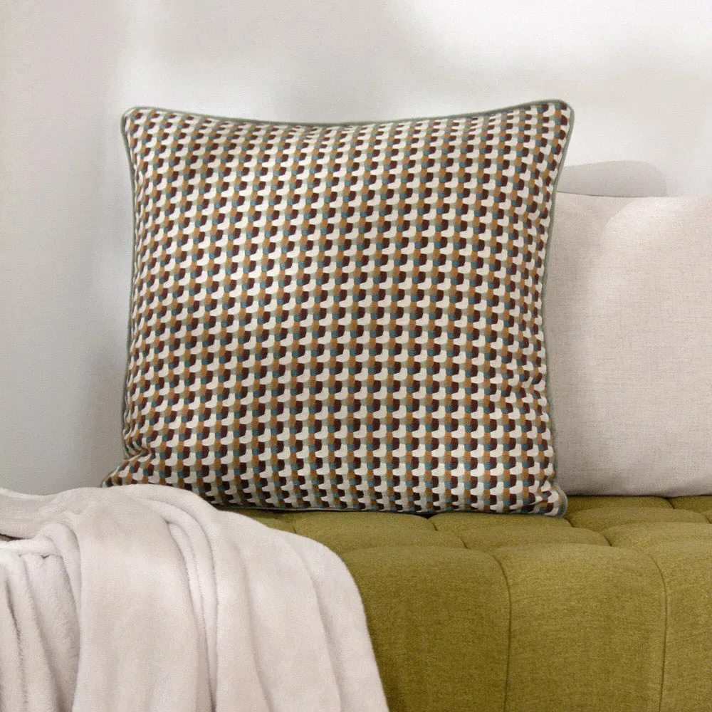 Marttel Geometric Jacquard Cushion - Green