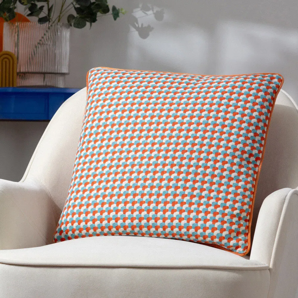 Marttel Geometric Jacquard Cushion - Orange