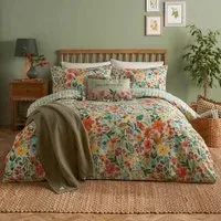 Meadow King Size Printed Duvet Set - Green, Polycotton
