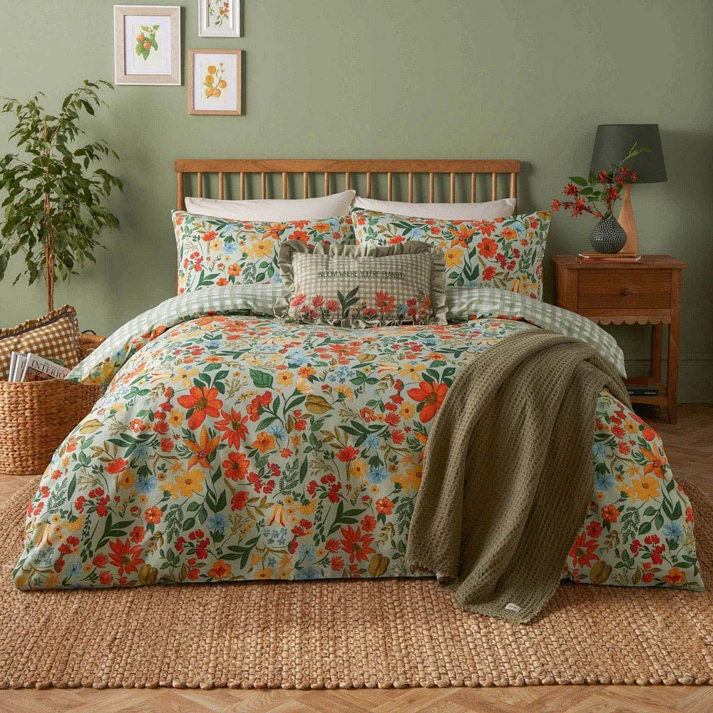 Meadow King Size Printed Duvet Set - Green, Polycotton image